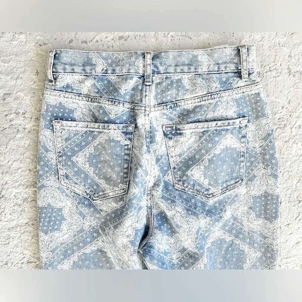 PACSUN High Rise Straight Leg Jeans Women's 28 Blue Bandana Print Button Fly
